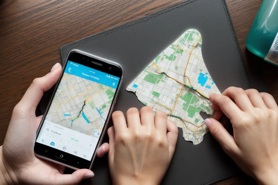 Mano de mujer revisando el mapa de la app de taxi antes de confirmar el viaje, un gesto clave de seguridad en los taxis nocturnos